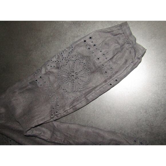 J. Crew Black Bungalow Linen Top Embroidered Women's Medium Eyelet Floral Boho - Picture 7 of 9